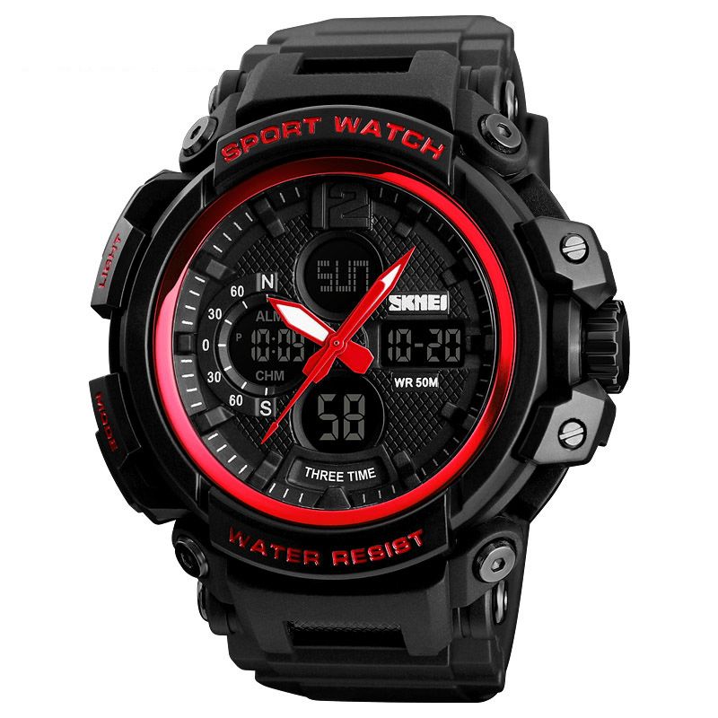 Skmei 1343 Digital Watch Dual Display Chronograph 3 Time Waterproof Alarm Digital Quartz Armbandsur