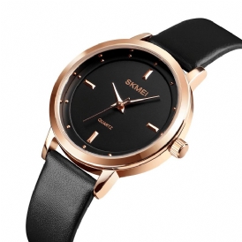 Skmei 1457 Kvinnor Mode Enkel Urtavla Rose Gold Case Läderrem Kvartsur