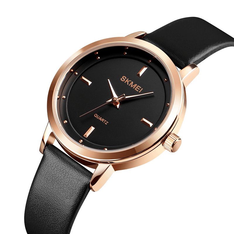 Skmei 1457 Kvinnor Mode Enkel Urtavla Rose Gold Case Läderrem Kvartsur