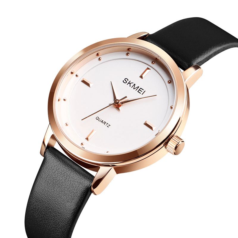 Skmei 1457 Kvinnor Mode Enkel Urtavla Rose Gold Case Läderrem Kvartsur