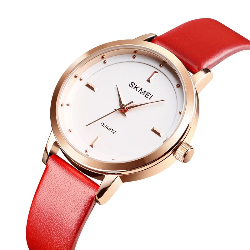 Skmei 1457 Kvinnor Mode Enkel Urtavla Rose Gold Case Läderrem Kvartsur