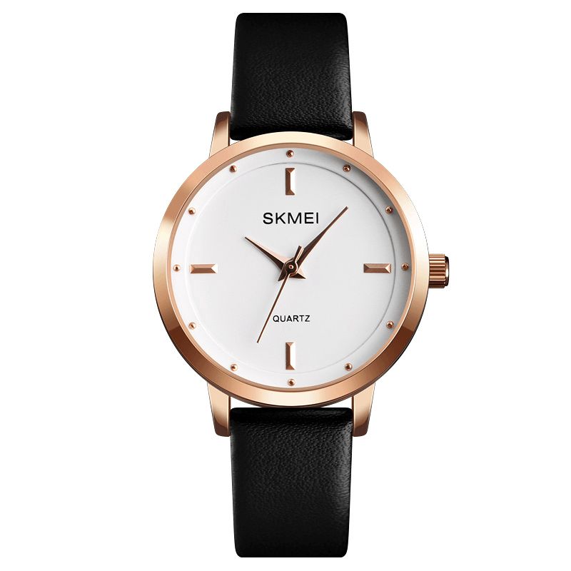 Skmei 1457 Kvinnor Mode Enkel Urtavla Rose Gold Case Läderrem Kvartsur