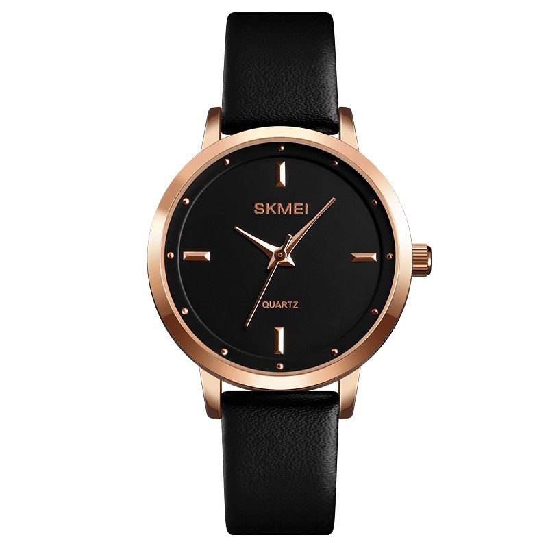 Skmei 1457 Kvinnor Mode Enkel Urtavla Rose Gold Case Läderrem Kvartsur