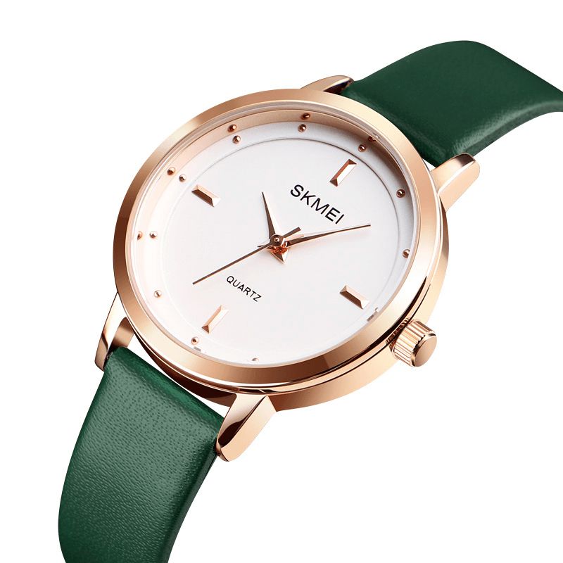 Skmei 1457 Kvinnor Mode Enkel Urtavla Rose Gold Case Läderrem Kvartsur