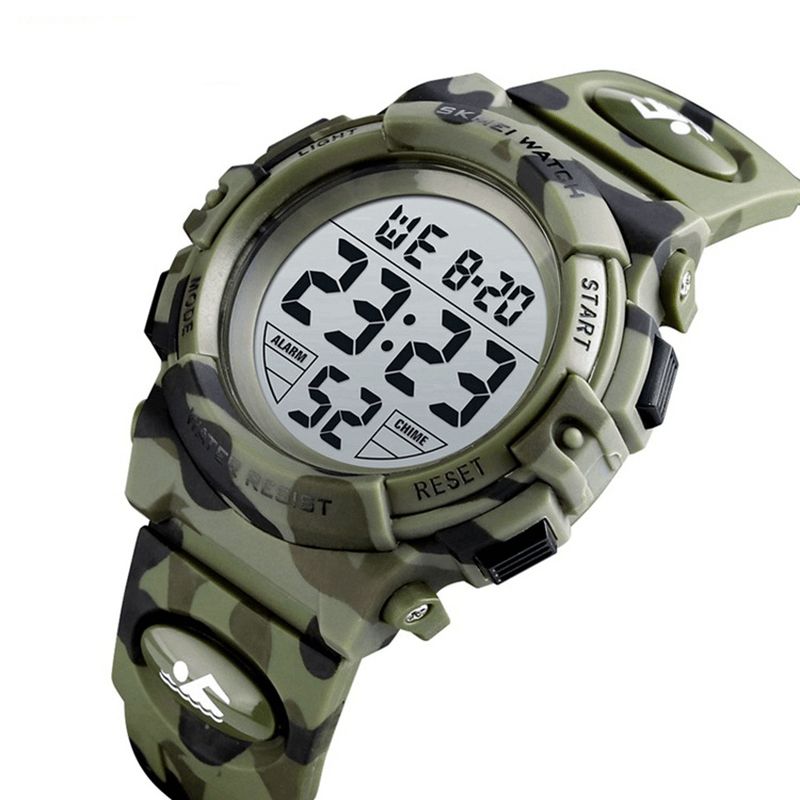 Skmei 1548 Military Camouflage Barnarmband 12 24 Timmars Läge El Lysande Display Stoppur Alarm 5Atm Vattentät Digital Kids Watch