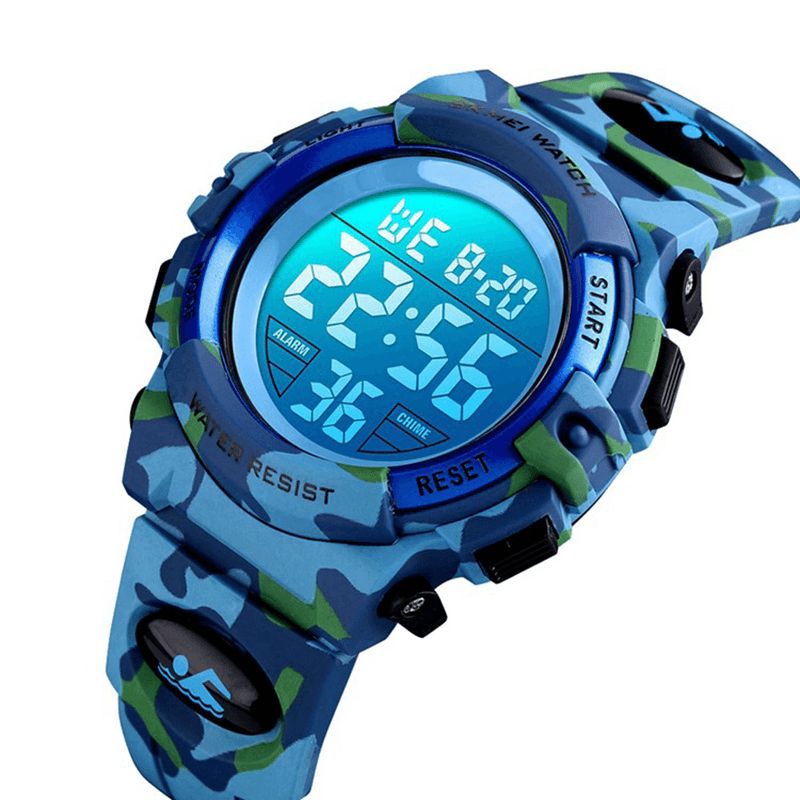 Skmei 1548 Military Camouflage Barnarmband 12 24 Timmars Läge El Lysande Display Stoppur Alarm 5Atm Vattentät Digital Kids Watch