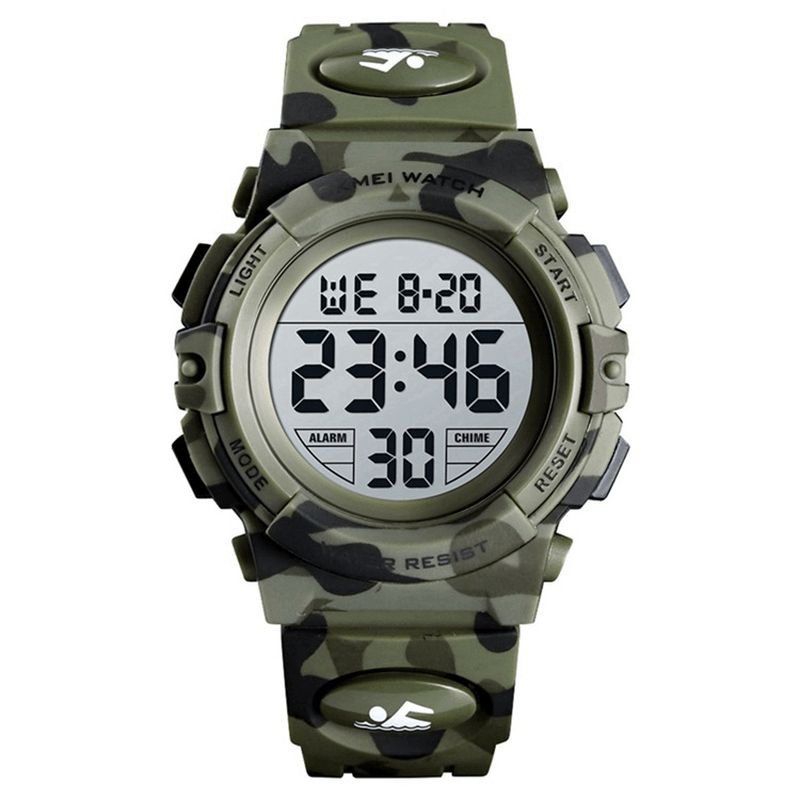 Skmei 1548 Military Camouflage Barnarmband 12 24 Timmars Läge El Lysande Display Stoppur Alarm 5Atm Vattentät Digital Kids Watch