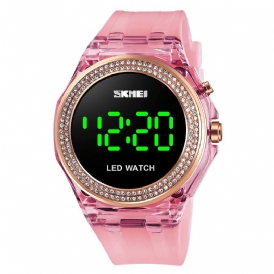 Skmei 1597 Mode Damklocka Diamanturtavla Transparent Pu-Rem Lysande Display Lady Digital Watch