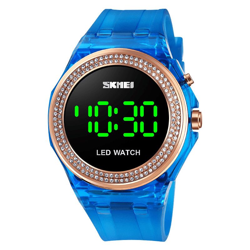 Skmei 1597 Mode Damklocka Diamanturtavla Transparent Pu-Rem Lysande Display Lady Digital Watch