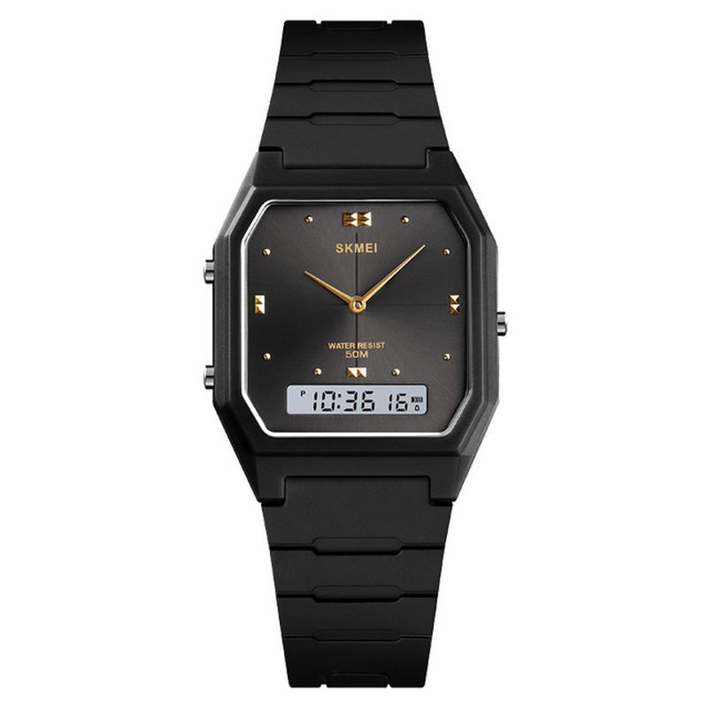 Skmei 1604 Casual Style Pu-Band Dual Display Watch 5Atm Vattentät Stoppur Damklocka