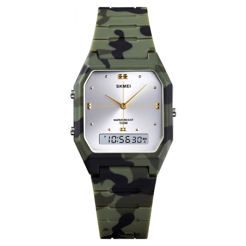 Skmei 1604 Casual Style Pu-Band Dual Display Watch 5Atm Vattentät Stoppur Damklocka