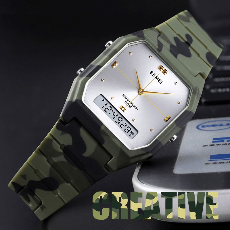 Skmei 1604 Casual Style Pu-Band Dual Display Watch 5Atm Vattentät Stoppur Damklocka