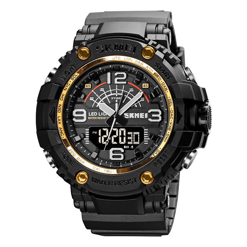 Skmei 1617 Led-Ljus Sport Män Digital Watch 5Atm Vattentät Stoppur Kamouflage Dual Display Watch