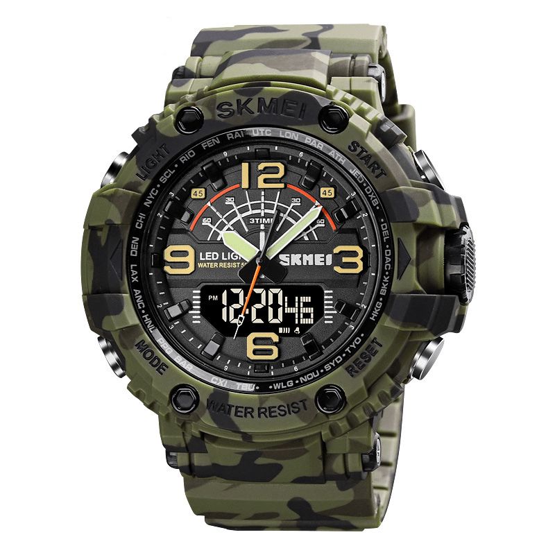 Skmei 1617 Led-Ljus Sport Män Digital Watch 5Atm Vattentät Stoppur Kamouflage Dual Display Watch