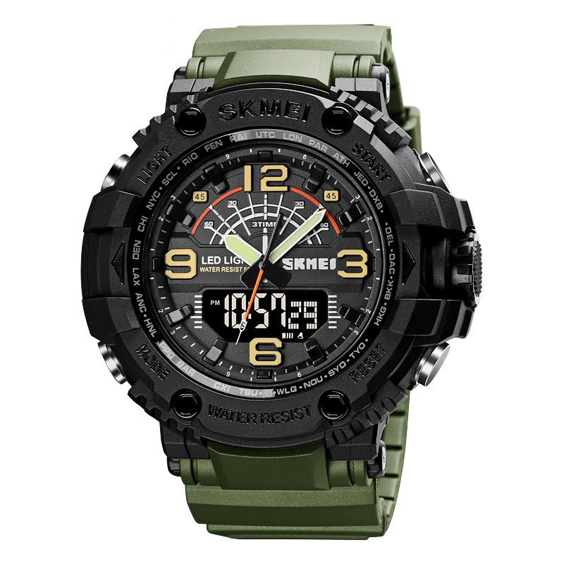 Skmei 1617 Led-Ljus Sport Män Digital Watch 5Atm Vattentät Stoppur Kamouflage Dual Display Watch