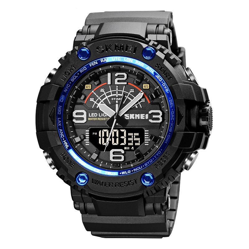 Skmei 1617 Led-Ljus Sport Män Digital Watch 5Atm Vattentät Stoppur Kamouflage Dual Display Watch