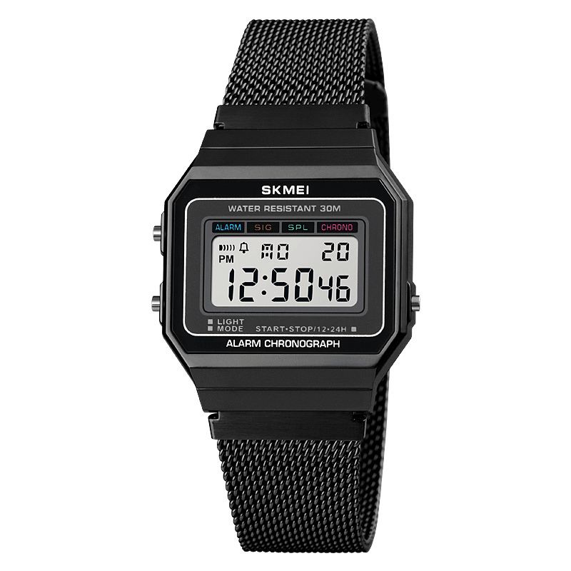 Skmei 1639 Mode Män Watch Date Week Display Stoppur Vattentät Led-Ljus Business Mesh Bälte Digital Watch