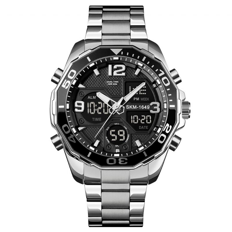 Skmei 1649 Herr Business Style Sport Full Metal Lysande Dual Display Digital Watch