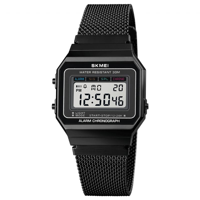 Skmei 1660 Mode Stoppur Lysande Display Herr Vattentät Klocka Mesh Strap Digital Watch