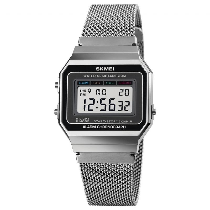 Skmei 1660 Mode Stoppur Lysande Display Herr Vattentät Klocka Mesh Strap Digital Watch