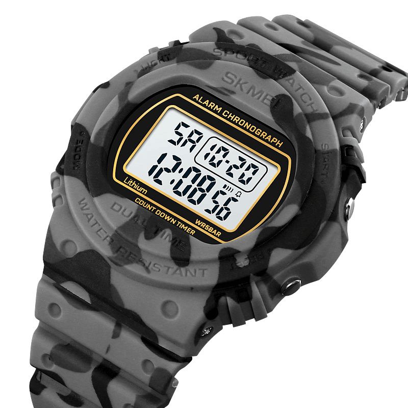 Skmei 1776 Casual Mode Dual Time 12 24 Timmars Klocka Led-Bakgrundsbelysning Stötsäker Pu-Fodral 5Atm Vattentät Digital Klocka