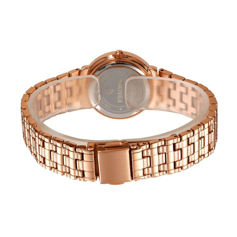 Skmei 1809 Mode Elegant Strass Dekoration Skalmönster Urtavla Rostfritt Stål Armband 3Atm Vattentät Kvinnlig Kvartsklocka