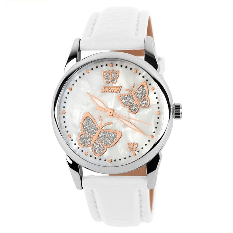 Skmei 9079 Butterfly Pu Läderband Life Vattentät Kvinnor Quartz Armbandsur