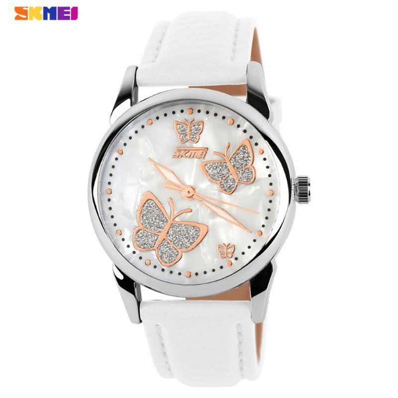 Skmei 9079 Butterfly Pu Läderband Life Vattentät Kvinnor Quartz Armbandsur