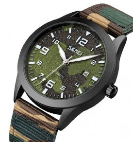 Skmei Elegant Herr Watch Luminous Pointer Camouflage Nylon Strap 3Atm Vattentät Herr Automatisk Mekanisk Klocka