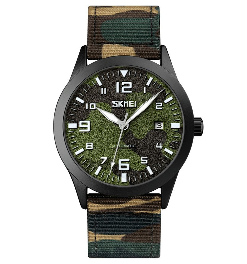 Skmei Elegant Herr Watch Luminous Pointer Camouflage Nylon Strap 3Atm Vattentät Herr Automatisk Mekanisk Klocka