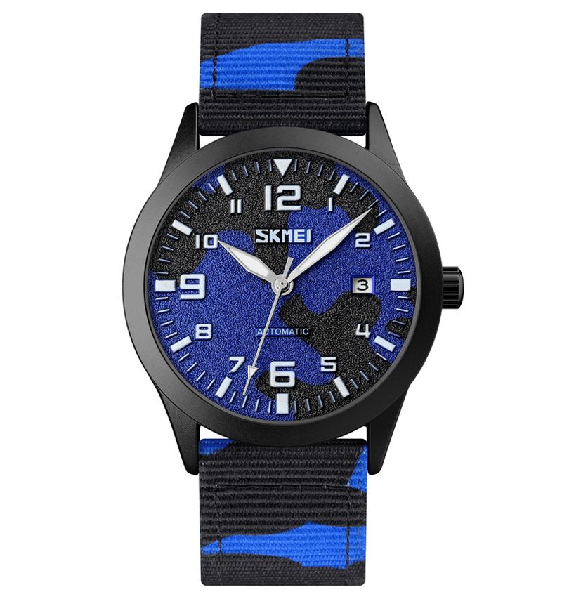 Skmei Elegant Herr Watch Luminous Pointer Camouflage Nylon Strap 3Atm Vattentät Herr Automatisk Mekanisk Klocka