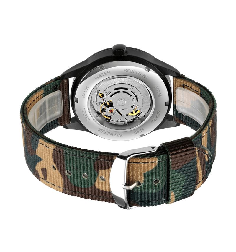 Skmei Elegant Herr Watch Luminous Pointer Camouflage Nylon Strap 3Atm Vattentät Herr Automatisk Mekanisk Klocka