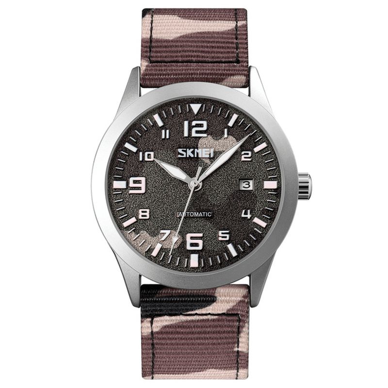 Skmei Elegant Herr Watch Luminous Pointer Camouflage Nylon Strap 3Atm Vattentät Herr Automatisk Mekanisk Klocka