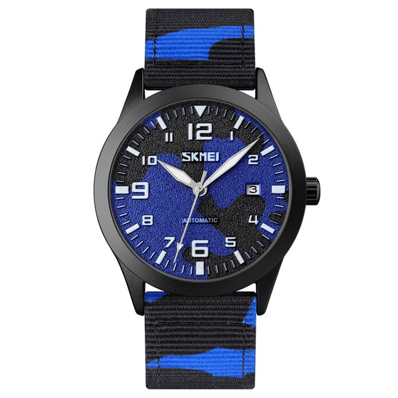 Skmei Elegant Herr Watch Luminous Pointer Camouflage Nylon Strap 3Atm Vattentät Herr Automatisk Mekanisk Klocka