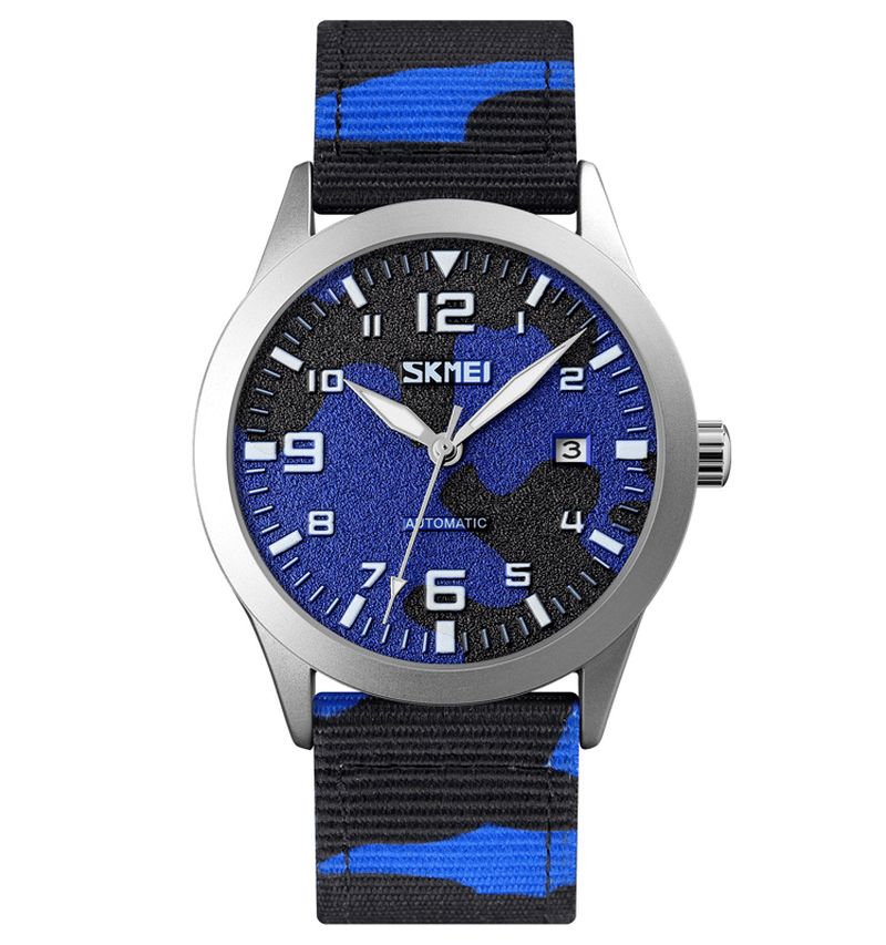 Skmei Elegant Herr Watch Luminous Pointer Camouflage Nylon Strap 3Atm Vattentät Herr Automatisk Mekanisk Klocka