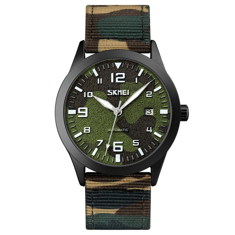 Skmei Elegant Herr Watch Luminous Pointer Camouflage Nylon Strap 3Atm Vattentät Herr Automatisk Mekanisk Klocka