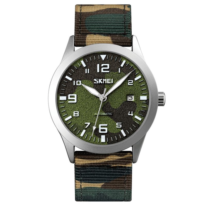 Skmei Elegant Herr Watch Luminous Pointer Camouflage Nylon Strap 3Atm Vattentät Herr Automatisk Mekanisk Klocka