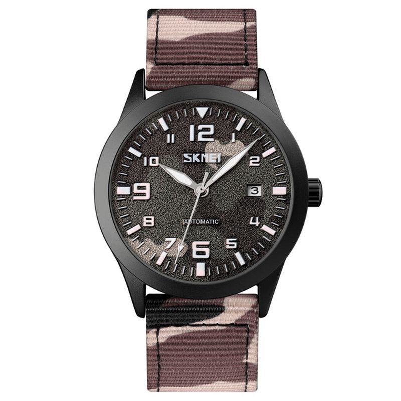 Skmei Elegant Herr Watch Luminous Pointer Camouflage Nylon Strap 3Atm Vattentät Herr Automatisk Mekanisk Klocka