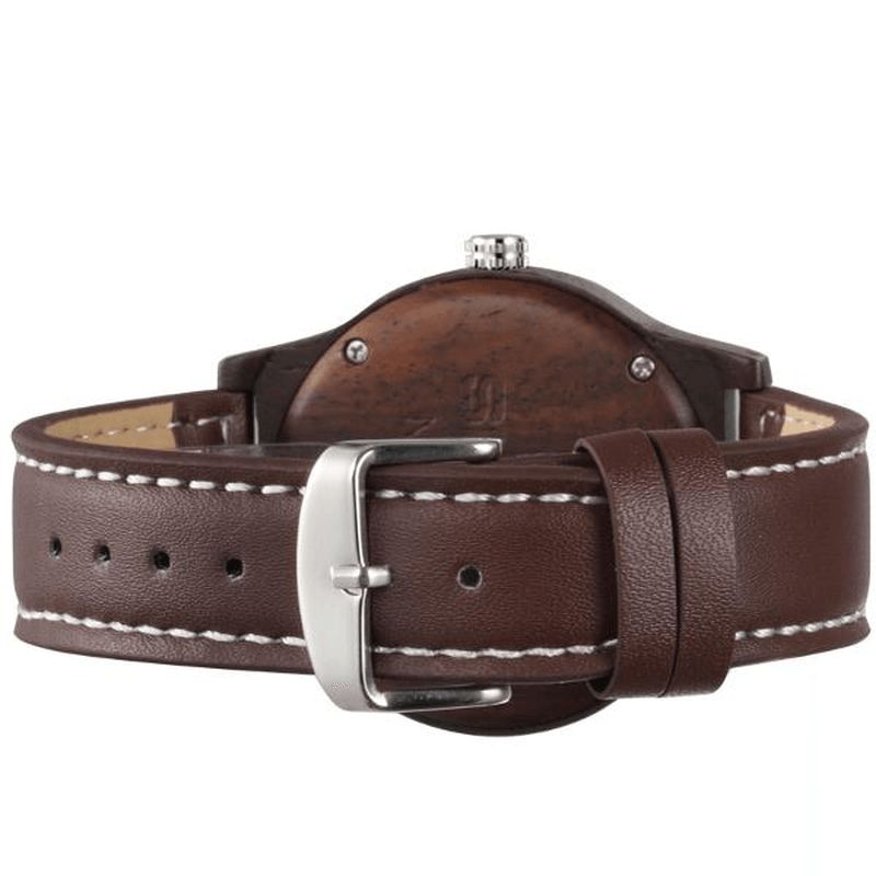 Skone 3842 Mode Män Kvartsur Casual Läderarmband Träarmbandsur