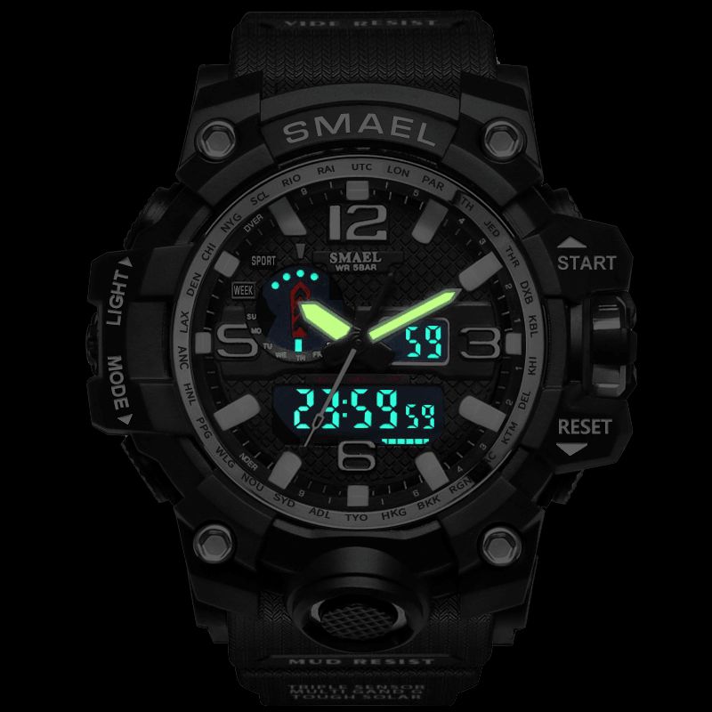 Smael 1545 Digital Watch Band Dual Display Vattentät Sport Analog Kvartsur