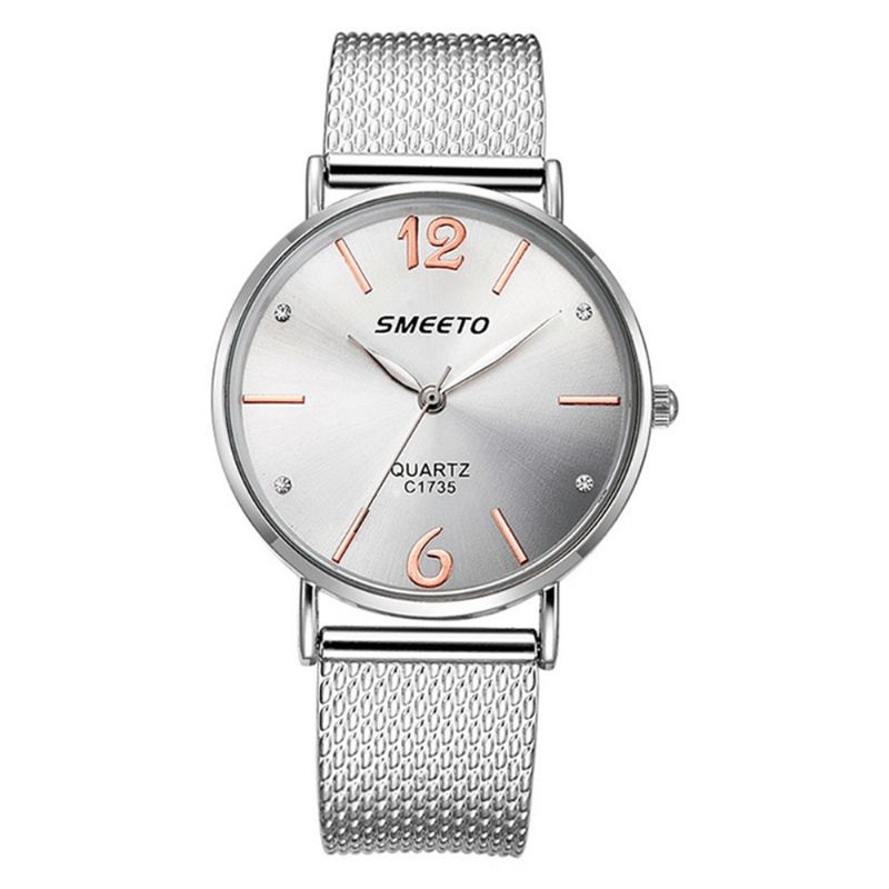 Smeeto Casual Style Kvinnor Kvartsur Mode Urtavla Rostfritt Stål Armband Dam Klänning Armbandsur