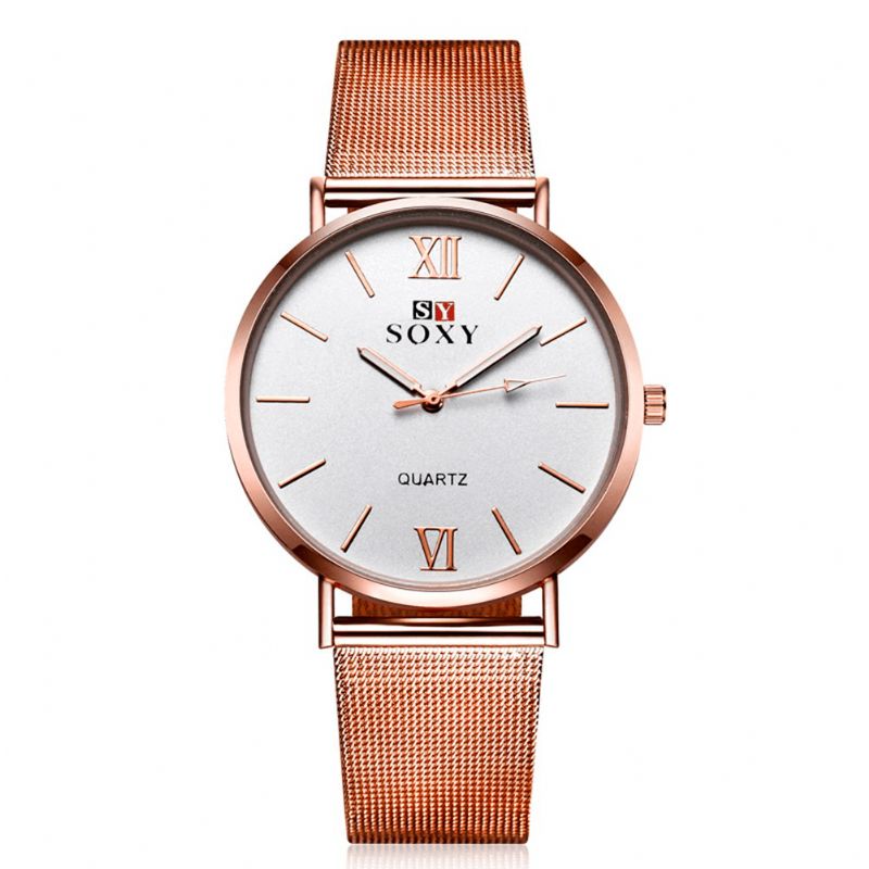 Soxy Mode Style Dam Armbandsur Damklänning Enkel Urtavla Rose Gold Armband I Rostfritt Stål Kvartsur