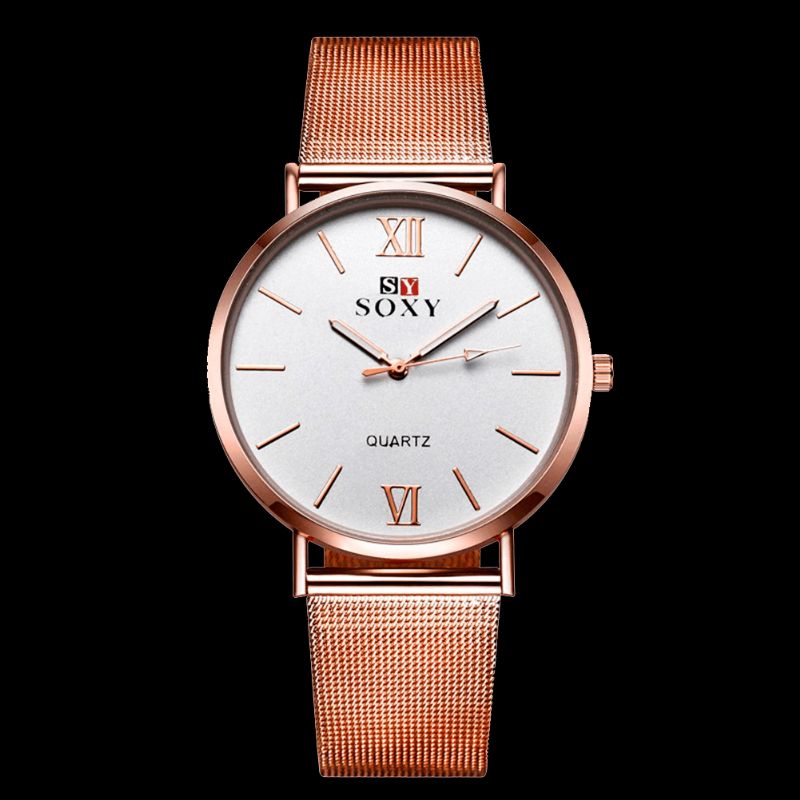 Soxy Mode Style Dam Armbandsur Damklänning Enkel Urtavla Rose Gold Armband I Rostfritt Stål Kvartsur