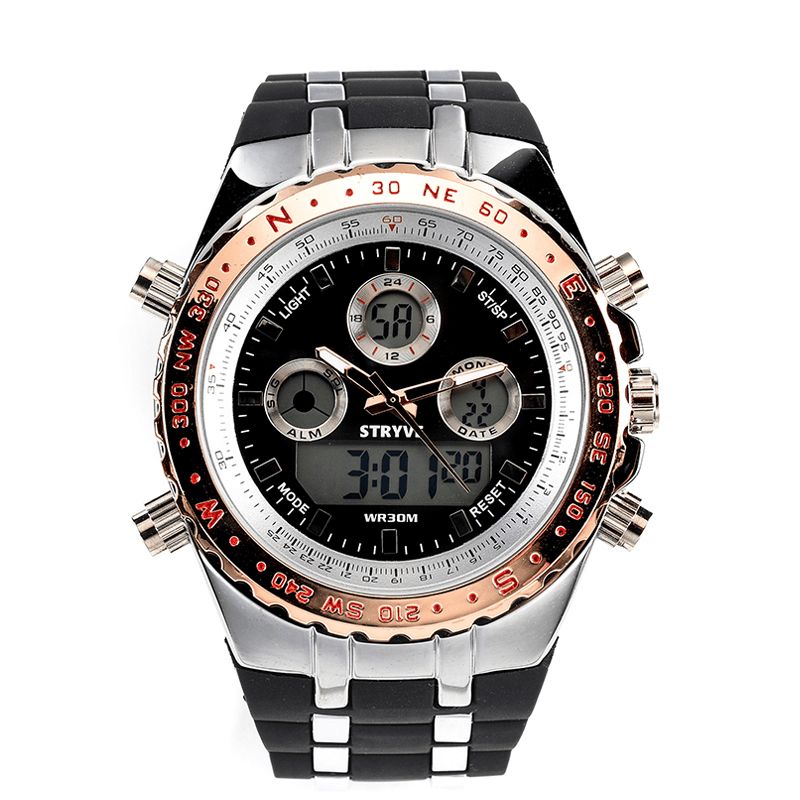 Stryve S8002 Dual Display Digital Watch Luminous Chronograph Stoppur Kalender Alarm Utomhusklocka