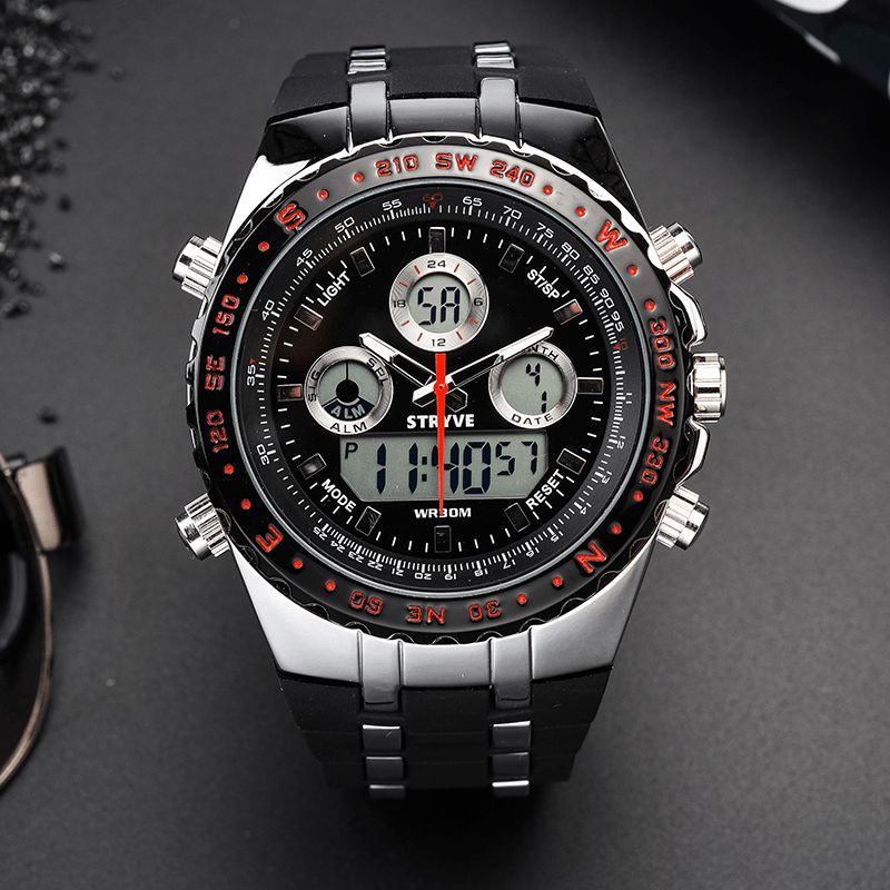 Stryve S8002 Dual Display Digital Watch Luminous Chronograph Stoppur Kalender Alarm Utomhusklocka