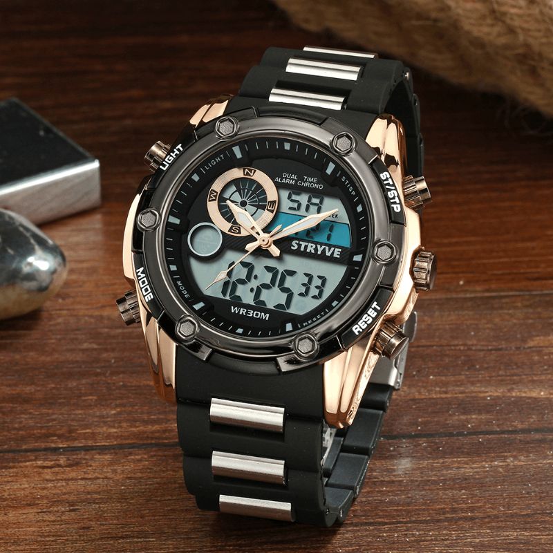 Stryve S8006 Dual Display Digital Watch Kronograf Alarm Stoppur Luminous Display Sport Watch