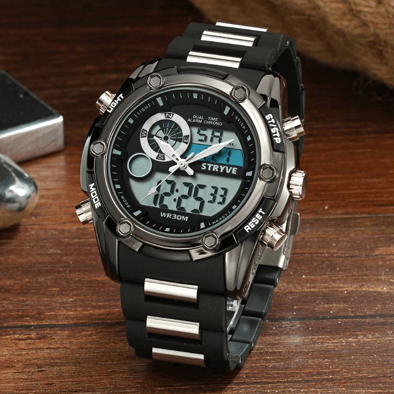 Stryve S8006 Dual Display Digital Watch Kronograf Alarm Stoppur Luminous Display Sport Watch