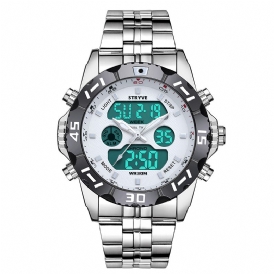 Stryve S8011 Chronograph Alarm Calendar Rostfritt Stål Sport Dual Display Digital Watch