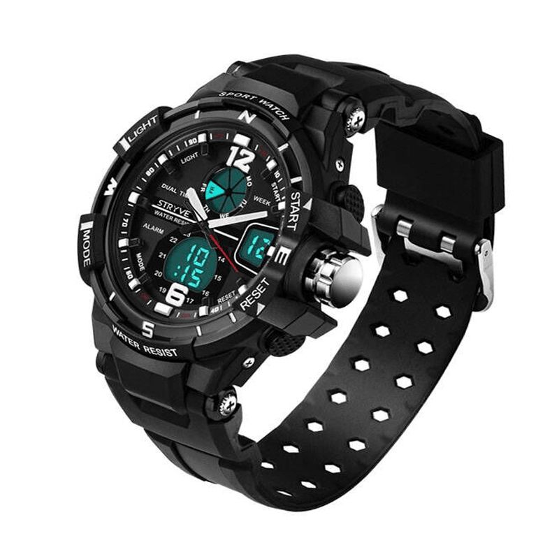 Stryve S8012 Chronograph Luminous Week Display Vattentät Män Sport Dual Display Digital Watch