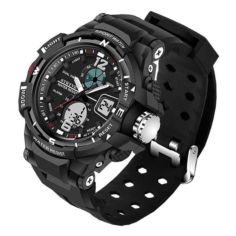 Stryve S8012 Chronograph Luminous Week Display Vattentät Män Sport Dual Display Digital Watch